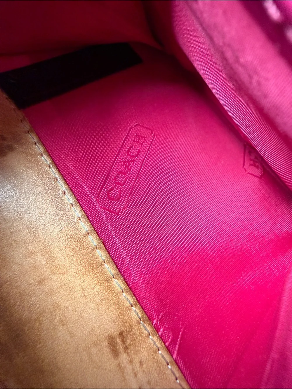 Vintage Coach Pink Signature Canvas Compact Wallet with Stripe Detail